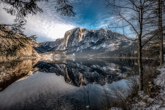 Mountains and Lake Reflection in Altaussee, Styria, Austria