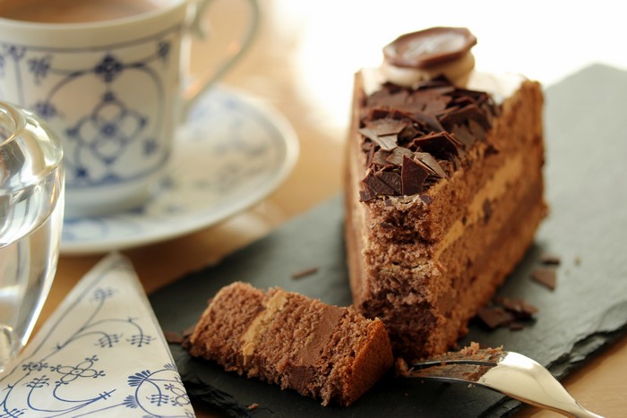 Slice of Chocolate Cake with Coffee