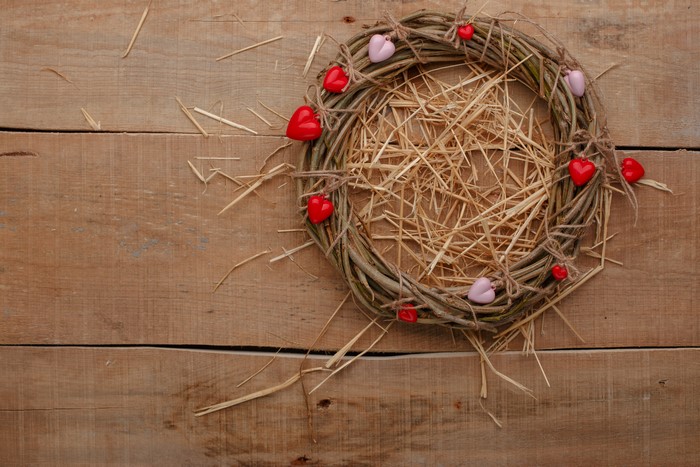 Valentine's Day Wreath with Hearts on Wood