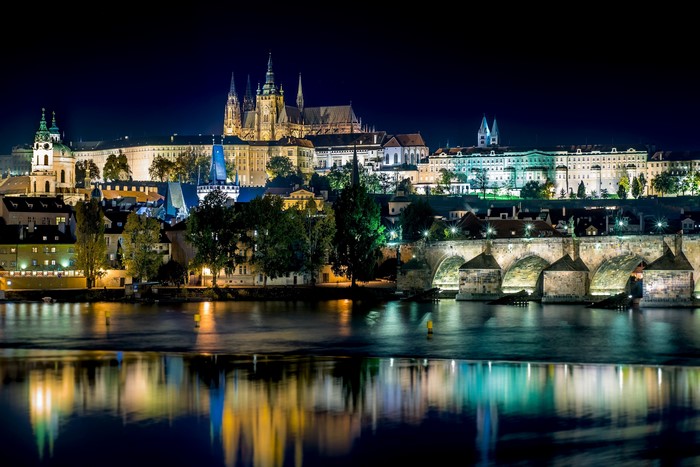 Prague Castle and Charles Bridge at Night