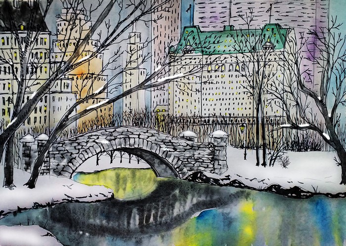 Gapstow Bridge in Central Park, New York City Painting