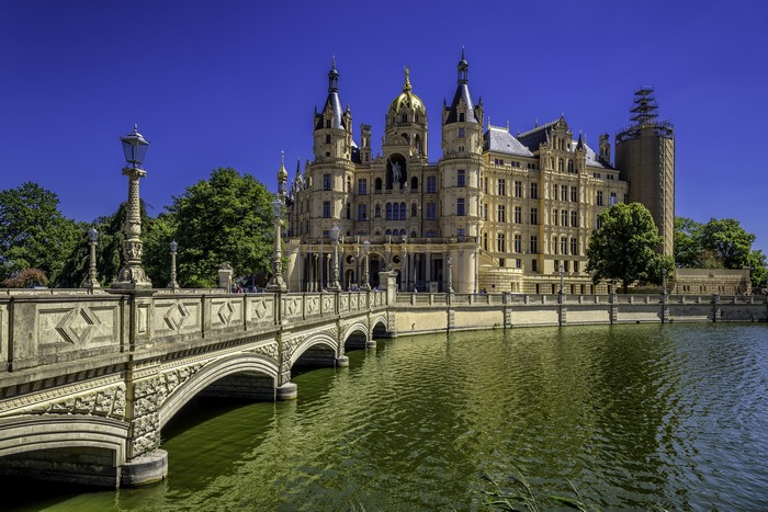 Schwerin Palace and Bridge over River