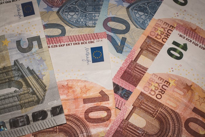 Euro banknotes: 5, 10, and 20 denominations