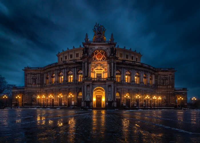 Semperoper in Dresden, Germany at dusk