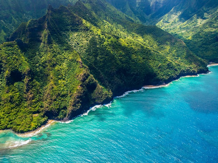 Aerial view of Na Pali Coast, Kauai, Hawaii