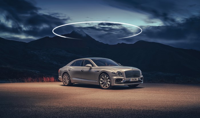 Bentley Flying Spur on a mountain road at night