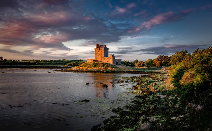 Dunguaire Castle on Galway Bay, Ireland at Sunset