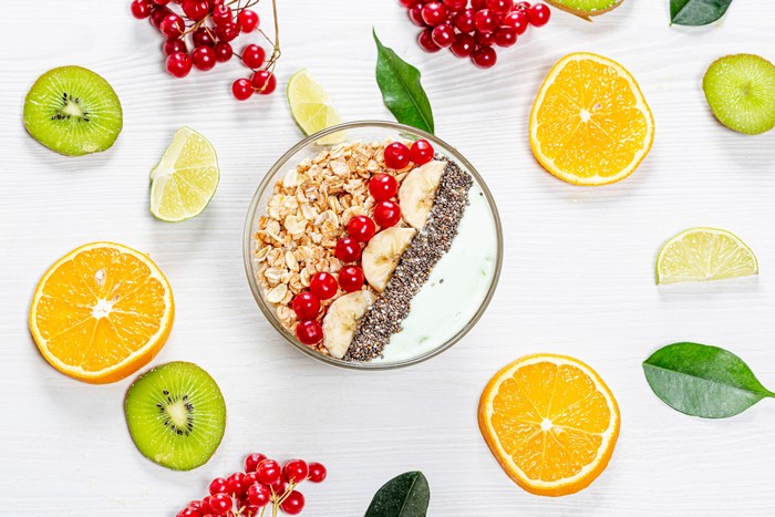 Healthy Breakfast Bowl with Fruits and Granola
