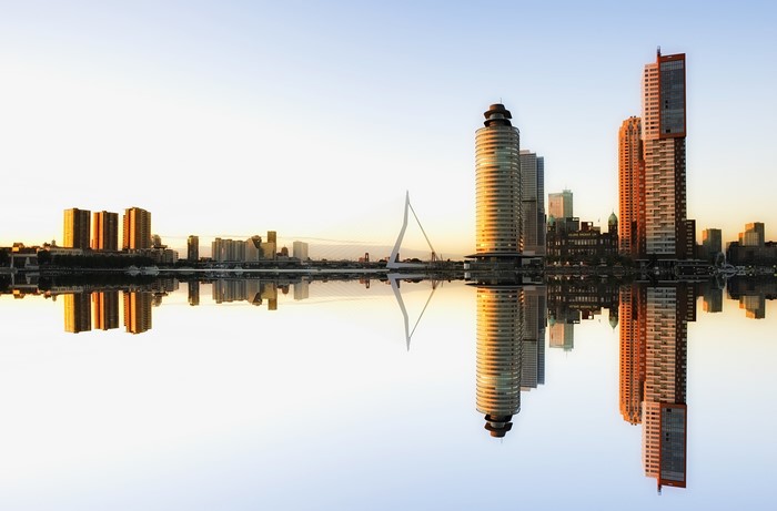 Rotterdam Skyline with Erasmus Bridge Reflection