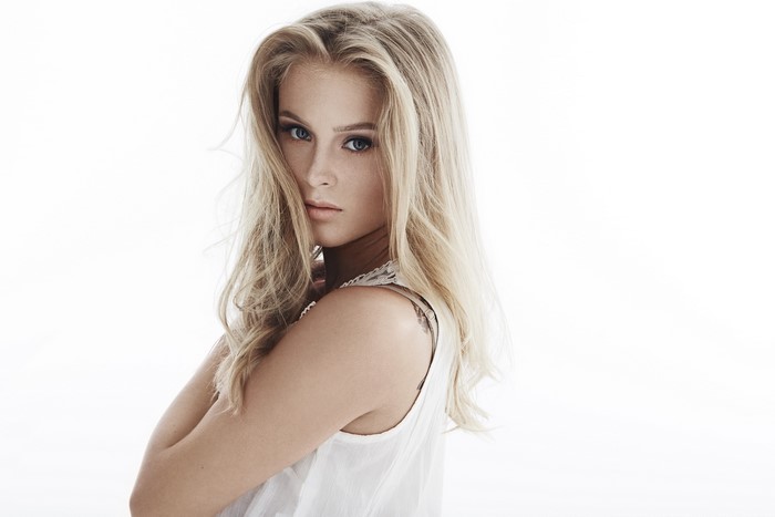 Zara Larsson blonde hair white background