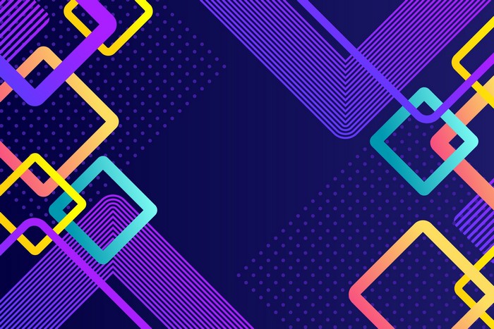Abstract geometric shapes with gradient colors on dark blue background