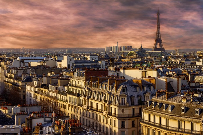 Parisian Rooftops and Eiffel Tower at Sunset