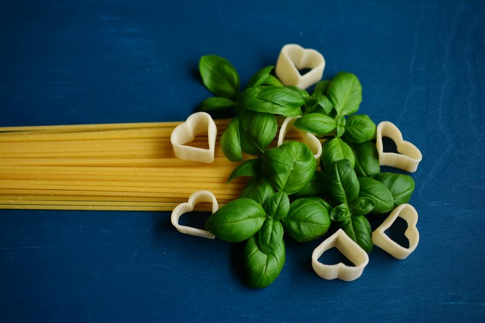 Spaghetti with Basil and Heart-shaped Pasta