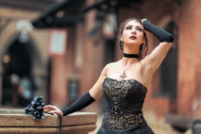 Gothic Fantasy Woman with Black Roses