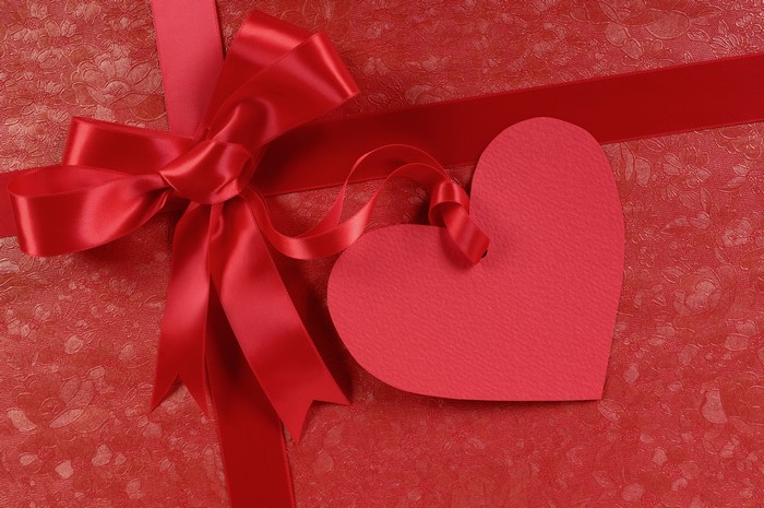 Red Gift Box with Heart Tag and Bow