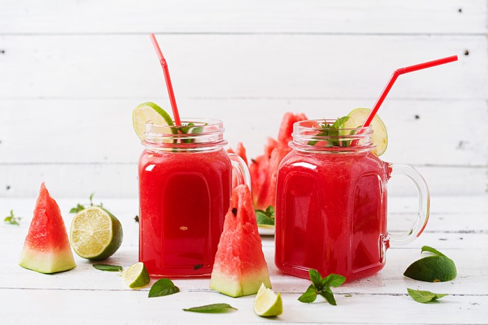 Watermelon and Lime Smoothies in Jars