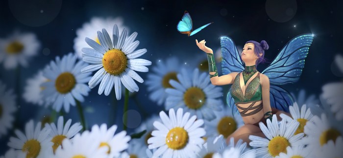 Fairy with Butterfly and Camomiles