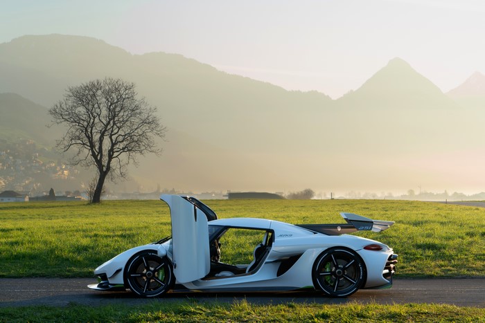 White Koenigsegg Jesko with opened doors