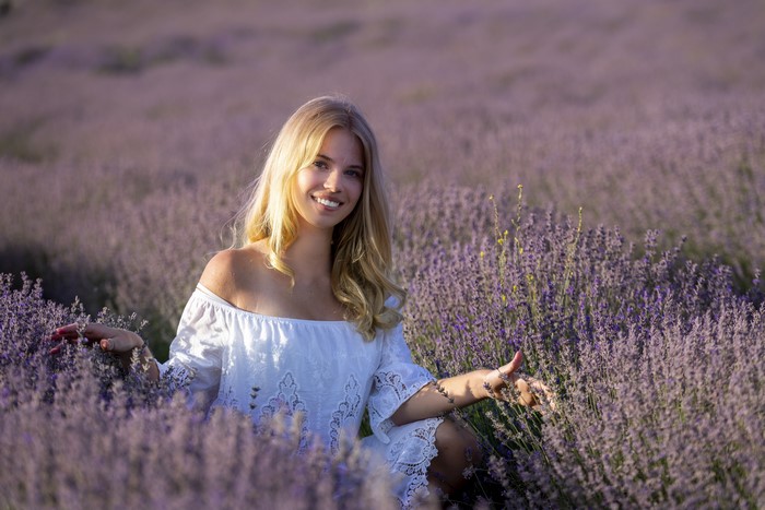 Blonde girl in a lavender field