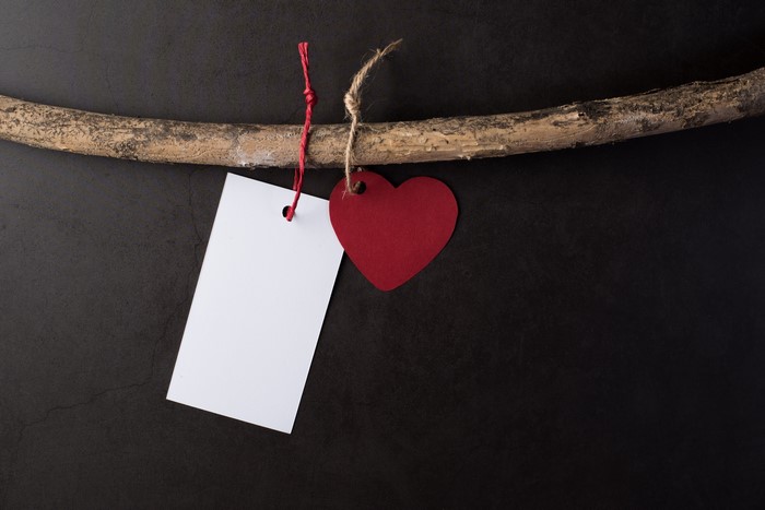 Blank Tag and Red Heart Hanging on Branch