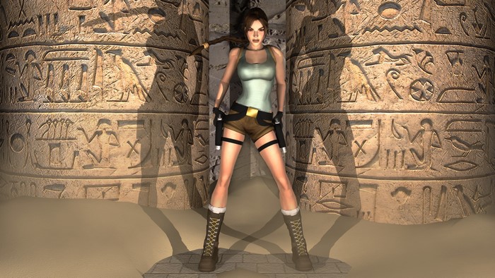 Lara Croft from Tomb Raider in an Egyptian tomb