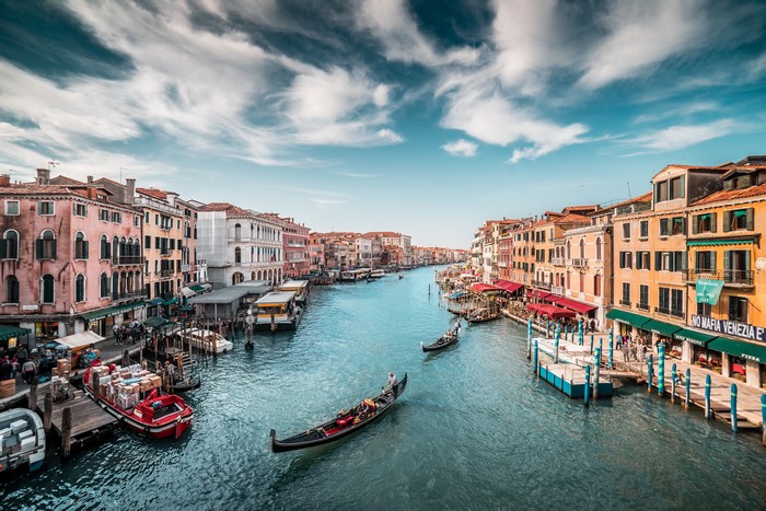 Venice Canal with Gondolas and Buildings, Italy