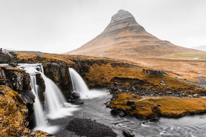 Kirkjufell Mountain and Kirkjufellsfoss Waterfall in Iceland