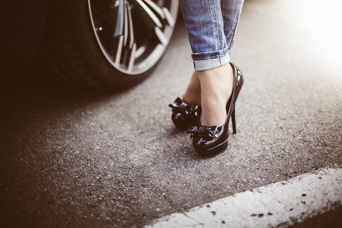 4K Closeup of Legs in Stilettos and Jeans