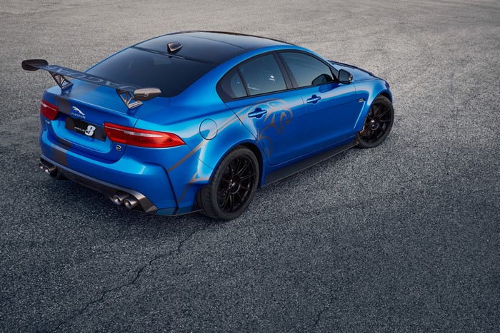 Blue Jaguar XE SV Project 8 with Spoiler