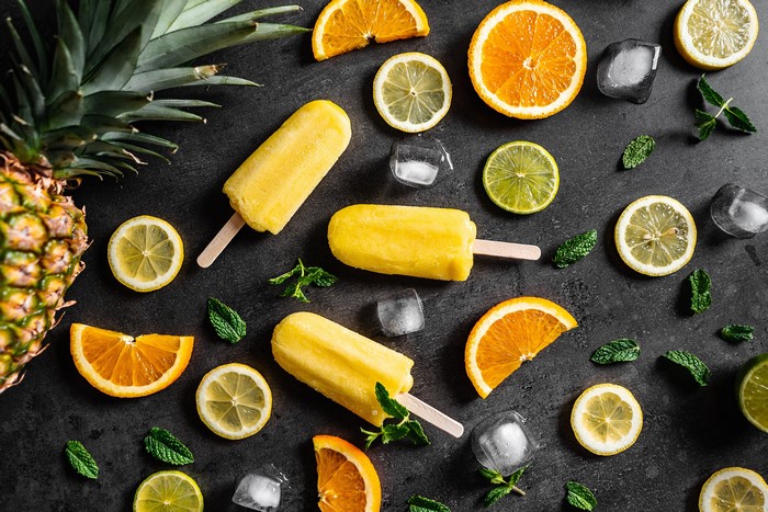 Pineapple, Popsicles, Citrus Slices, and Ice