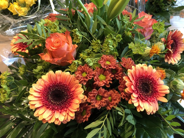 Orange Roses, Gerberas, and Chrysanthemums Bouquet