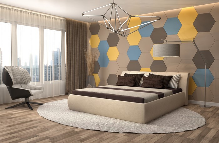 Modern Bedroom with Hexagonal Wall Design