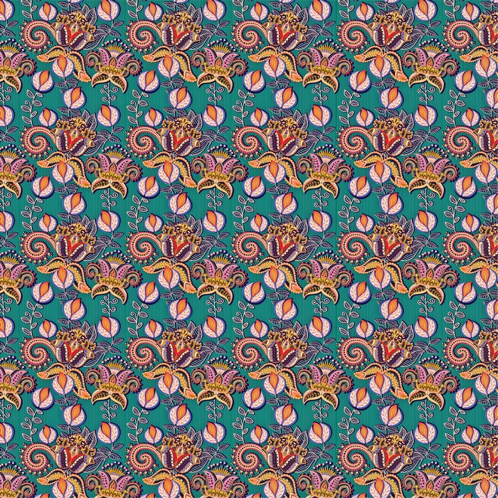 Teal floral paisley pattern with textured background