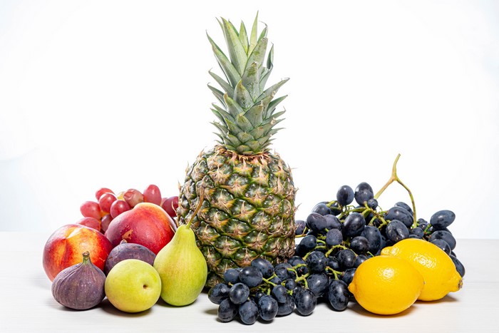 4K Fruit Assortment: Pineapple, Grapes, Lemons, Pears, Figs, Peaches