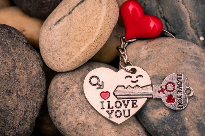 Heart and Key Keychain with I Love You Message