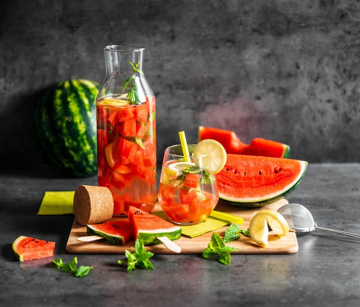 Watermelon Juice in a Jar and Glass