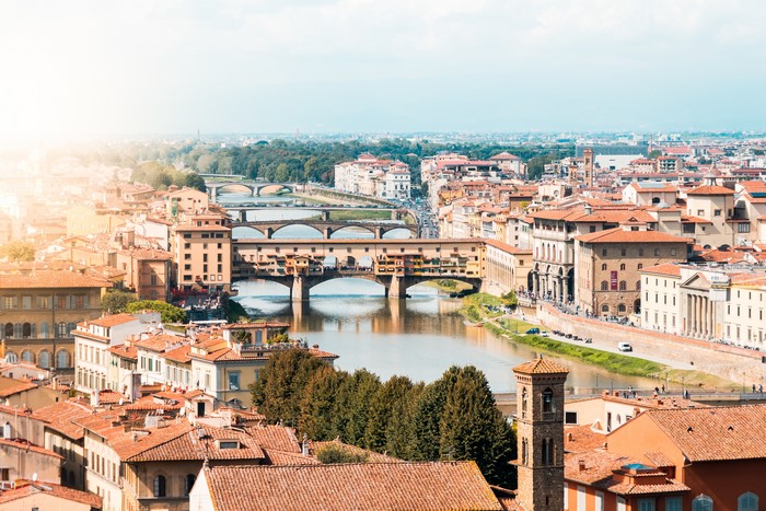 Ponte Vecchio bridge over Arno River in Florence, Italy