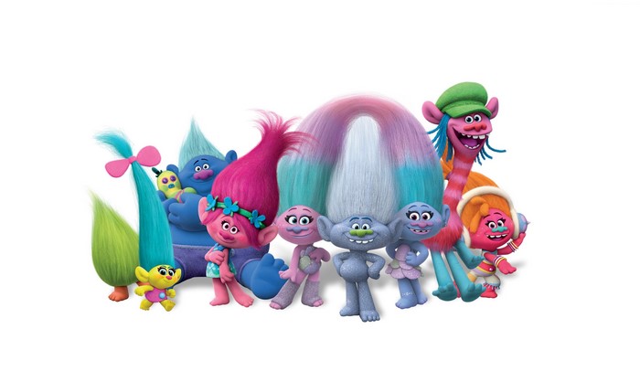 Trolls from Trolls World Tour on white background
