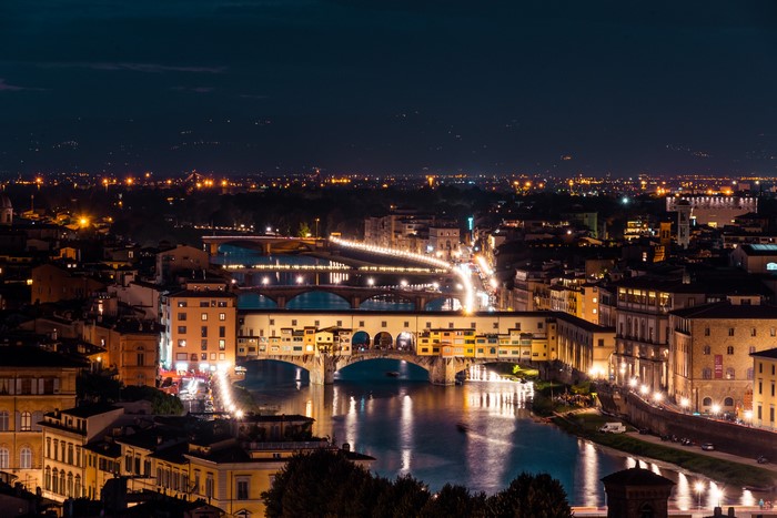 Ponte Vecchio and Arno River at Night in Florence