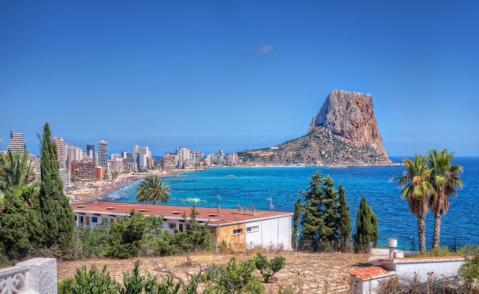 Calpe, Spain coast with buildings and rock formation