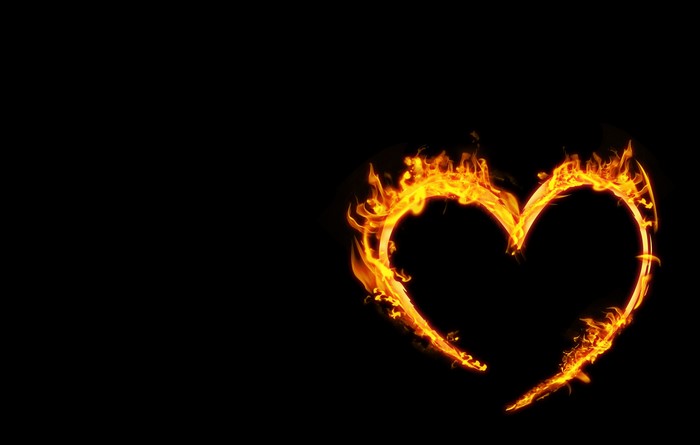 Heart made of fire on a black background