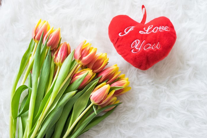 Tulips and a red heart with "I Love You"
