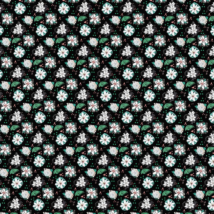 Seamless floral pattern with white flowers and green leaves