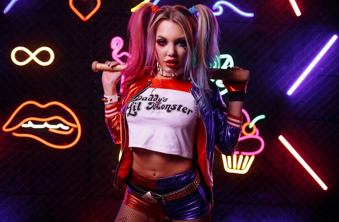 Harley Quinn Cosplay with Neon Signs