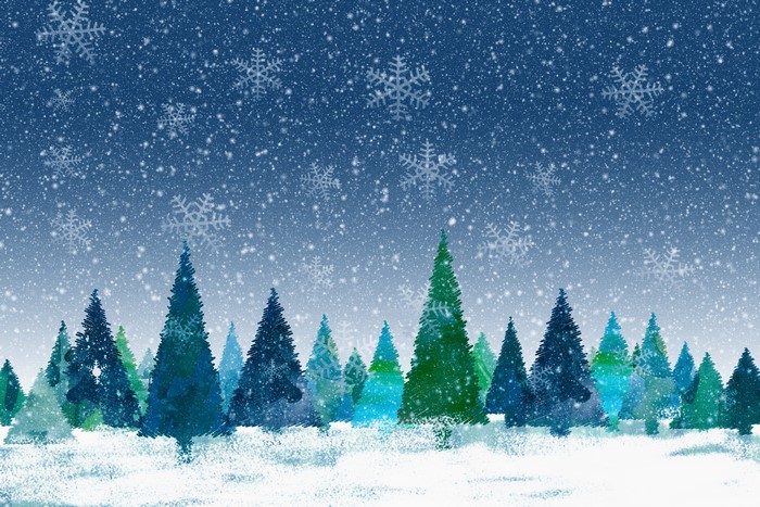 4K Winter Christmas Snowflakes Spruce Forest