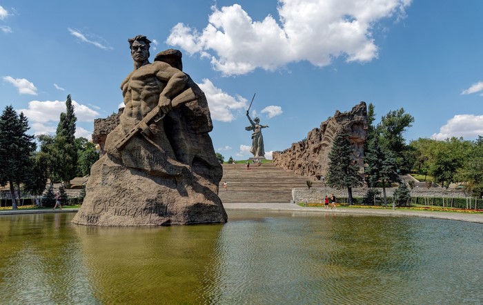Mamayev Kurgan monument with Motherland Calls statue in Volgograd