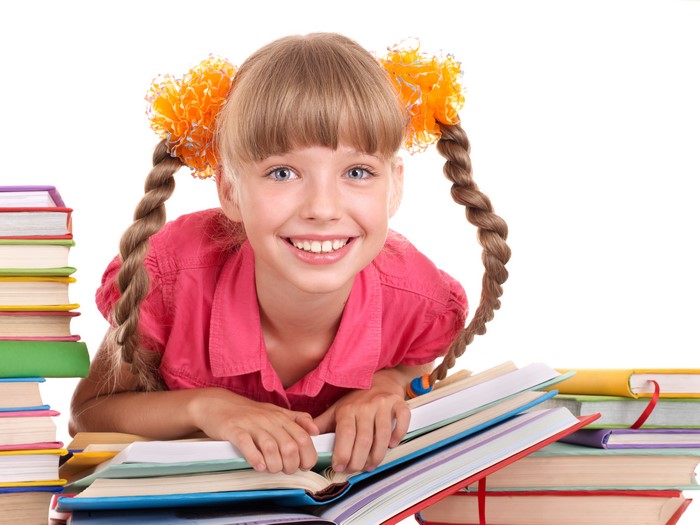 Smiling Girl with Braid Hair and Books in 4K