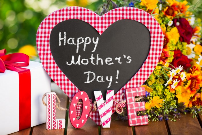 Mother's Day Heart with Flowers and Gift