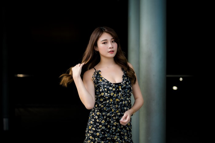 4K Asian Woman in Floral Dress Pose