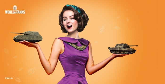 Woman holding tanks from World of Tanks